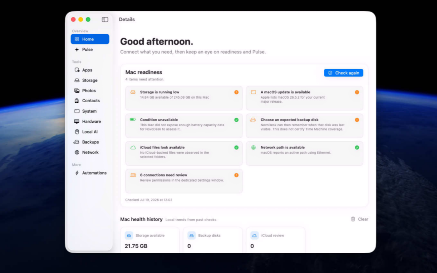 NovoDesk interface