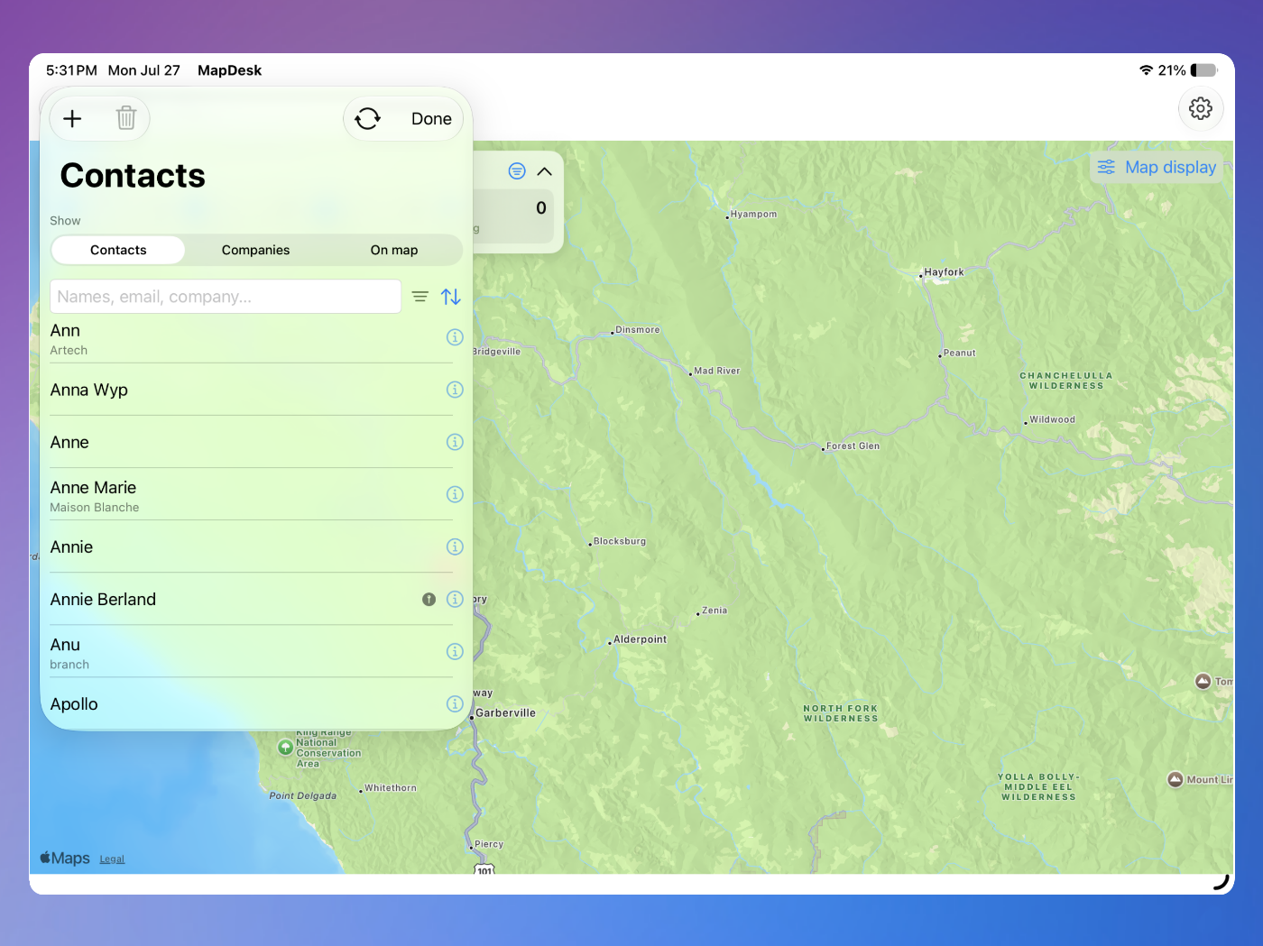 MapDesk Tablet interface