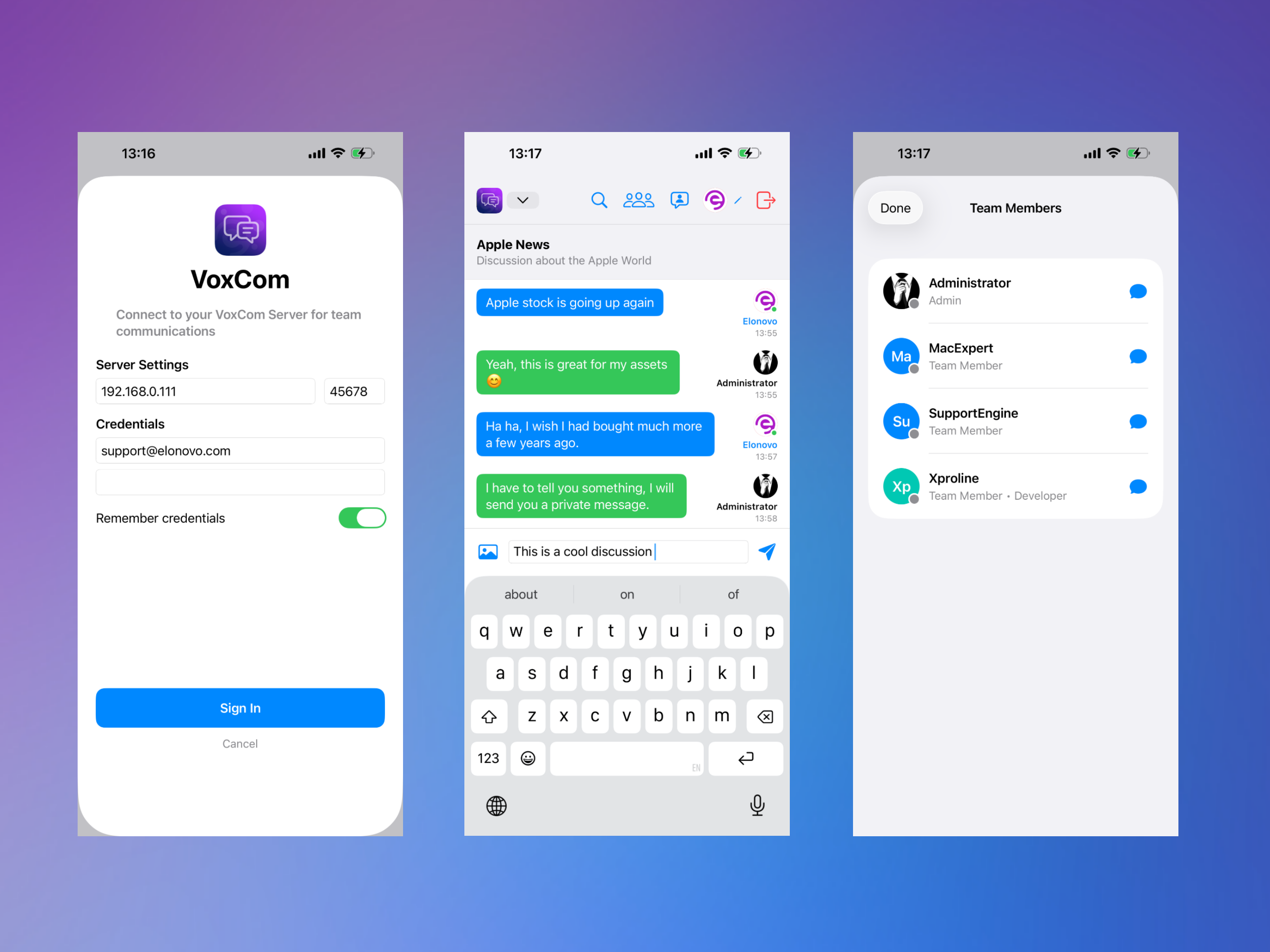 VoxCom Mobile interface